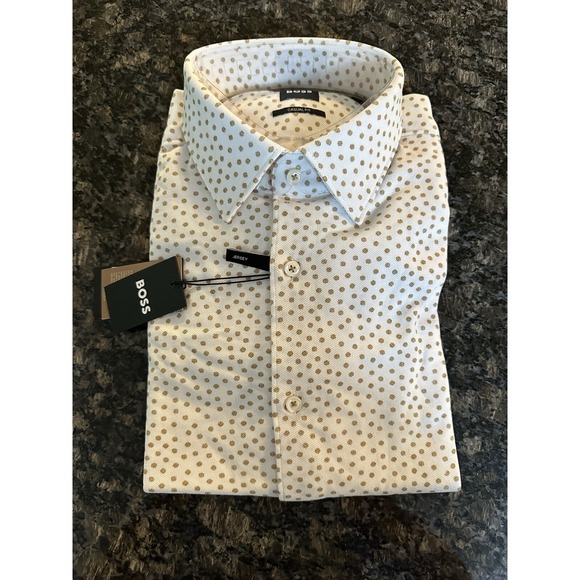 Hugo Boss Men's HAL Kent Casual Fit White Jersey Cotton Dress Shirt 39 15.5 Med